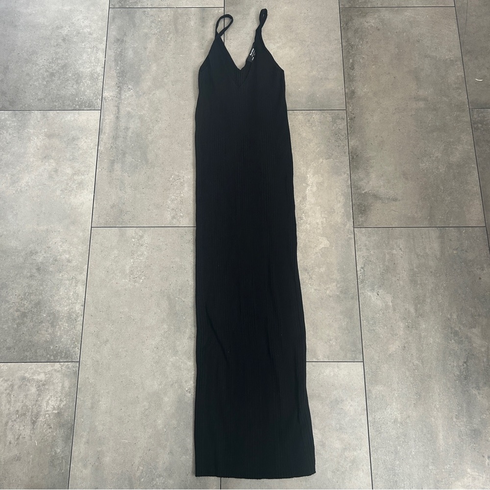 Bershka Strappy Ribbed Midi Dress Black M View 6
